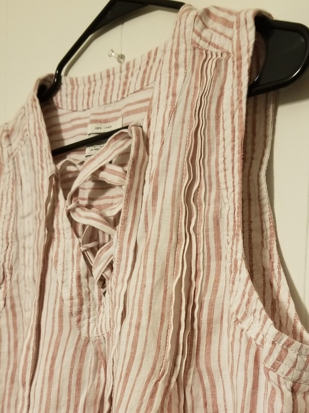 Rachel Zoe White and Pink Striped Linen Top Women's Size XL
